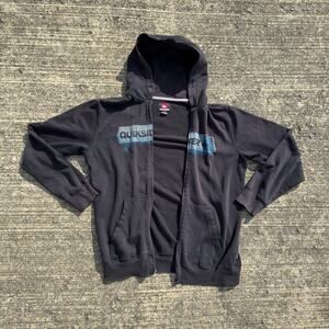 Vintage Y2K Quiksilver Surf Skate Hoodie Black Logo Hoodie Mens Large L